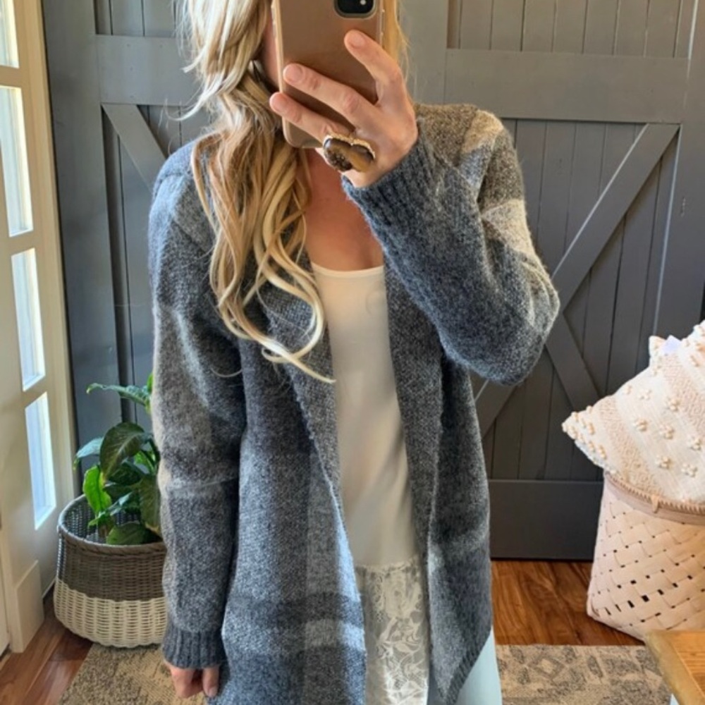 New Hooded Cardigan Sweater Coat Shacket Jacket Grey Vtg Western Boho - Picture 4 of 9